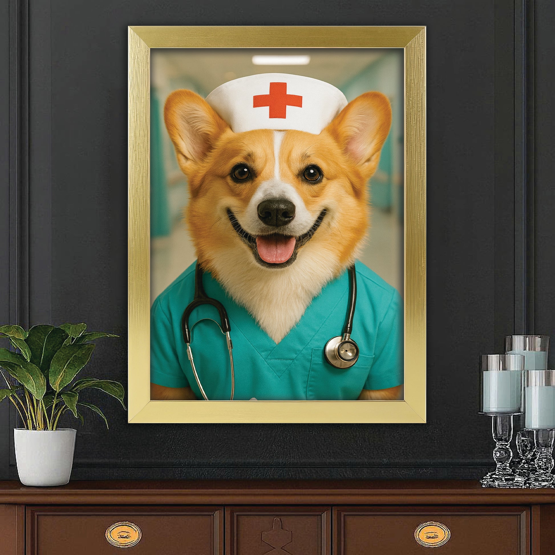 Custom Photo Nurse Dog Canvas Framed Wall Art Gift For Dog Lovers
