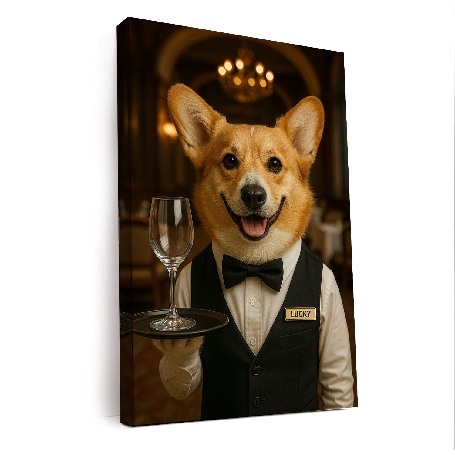 Custom Photo Dog Waiter Restaurant Canvas Gift For Dog Lovers