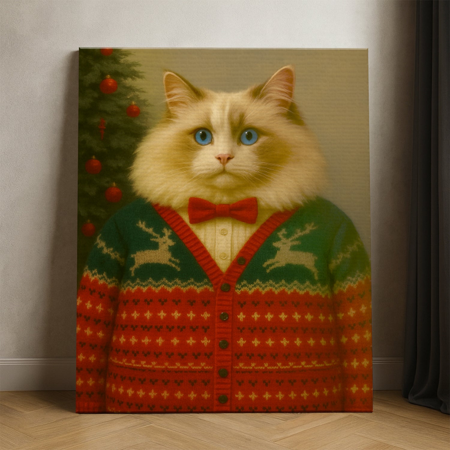 Custom Photo Christmas Cat Canvas Gift For Cat Lovers