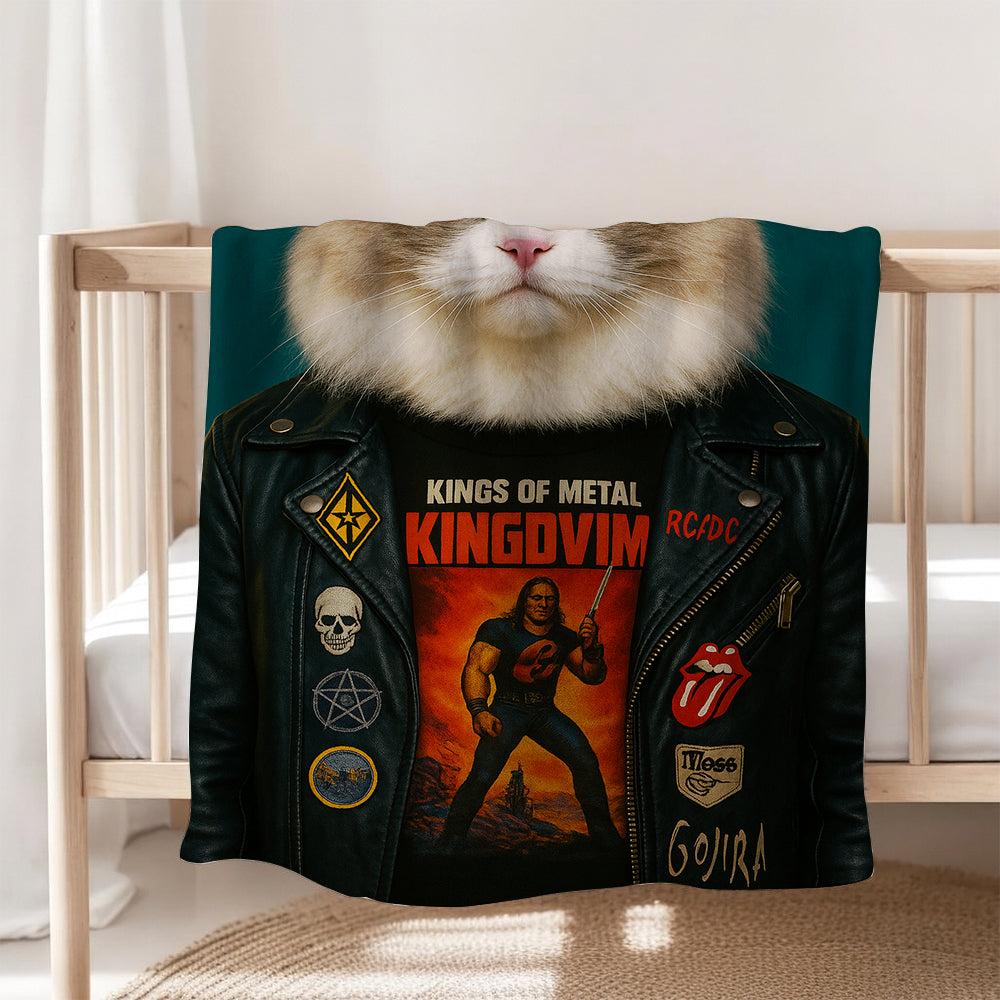 Custom Photo Cat Rock n Roll Blanket