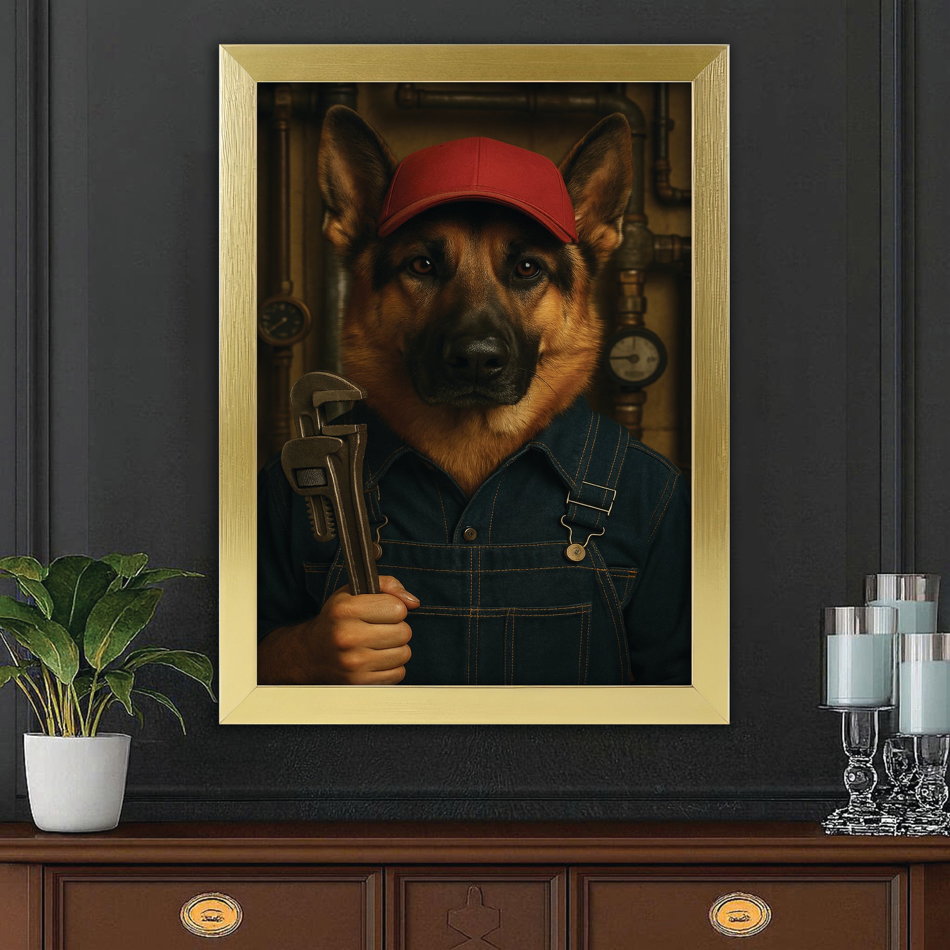 Custom Photo Plumber Dog Canvas Framed Wall Art Gift For Dog Lovers