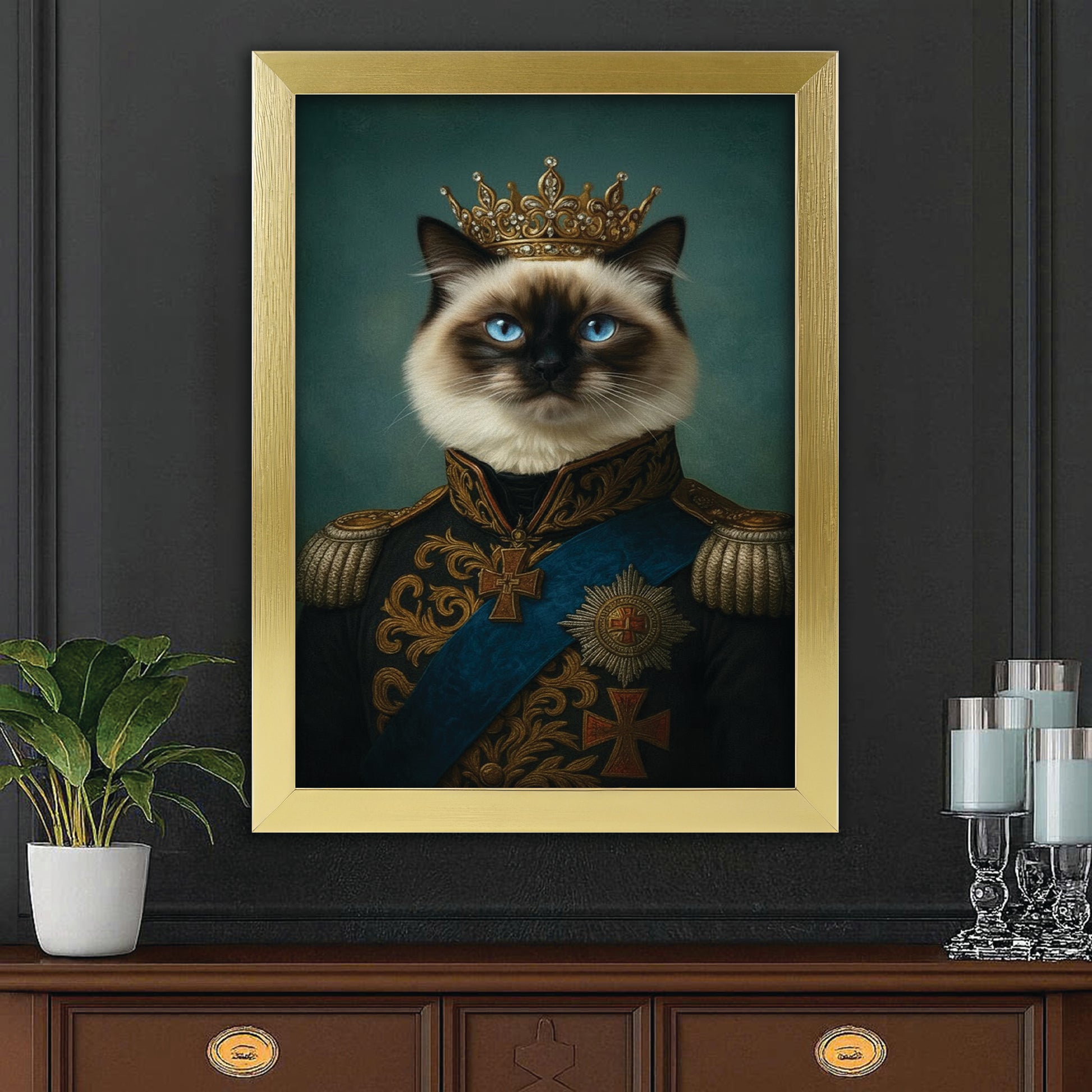 Custom Photo Royal Cat Canvas Framed Wall Art Gift For Cat Lovers