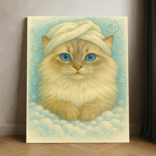 Custom Cat Potrait In Bathroom Canvas