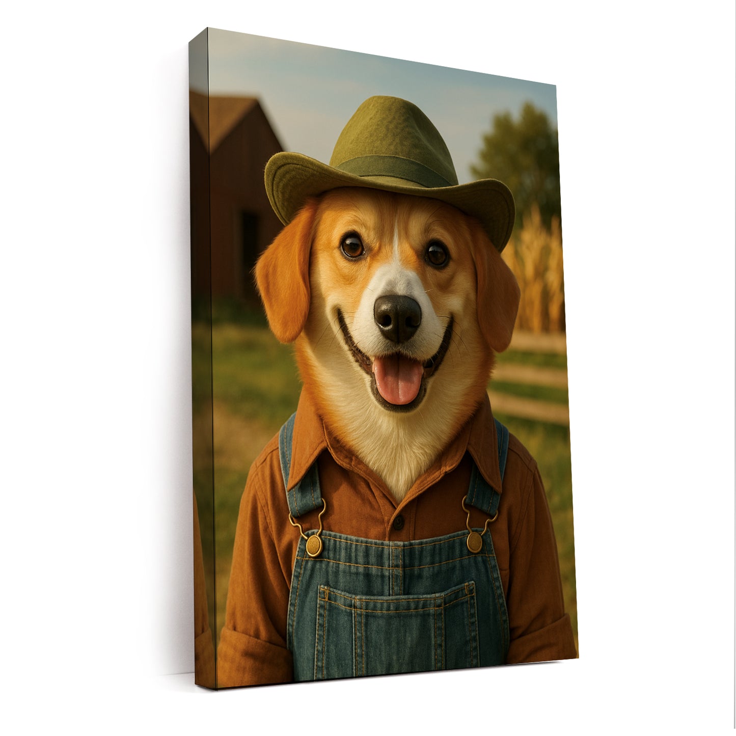 Custom Photo Farmer Farmhouse Dog Canvas