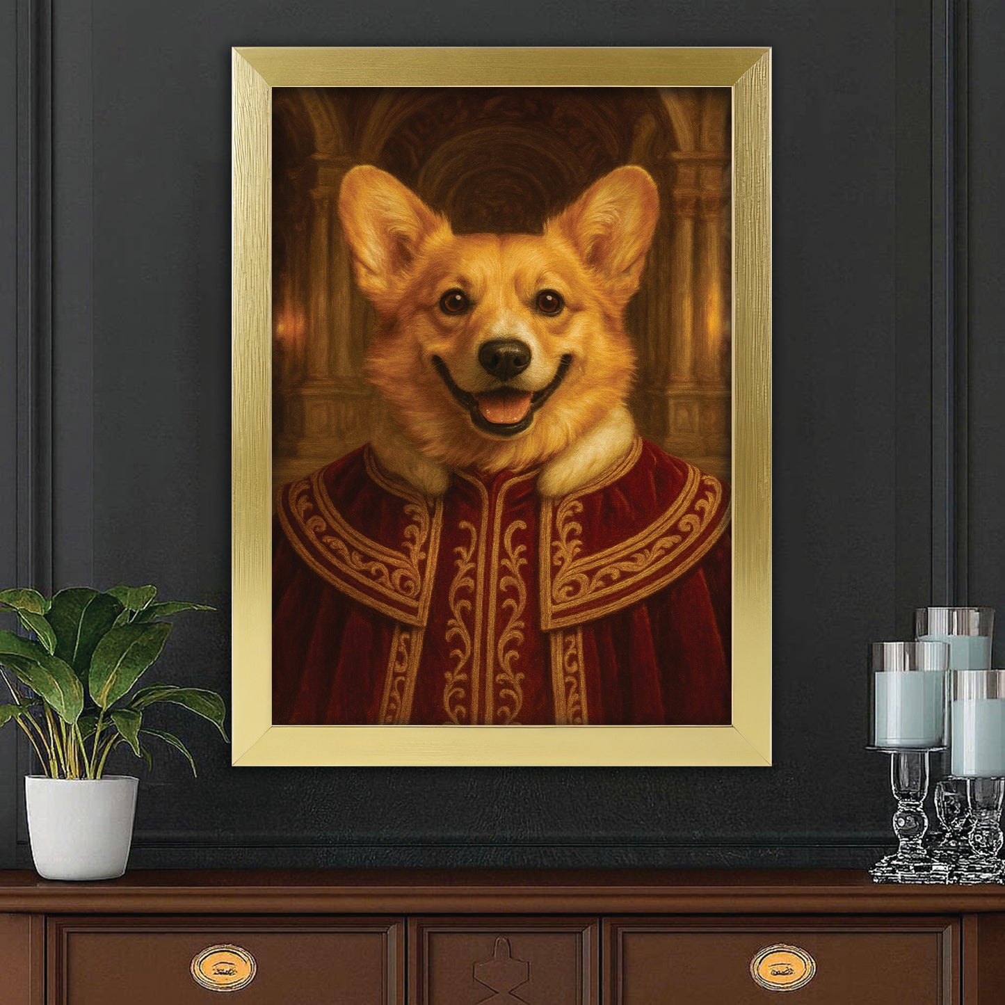 Custom Photo King Royal Dog Style 01 Canvas Framed Wall Art Gift For Dog Lovers