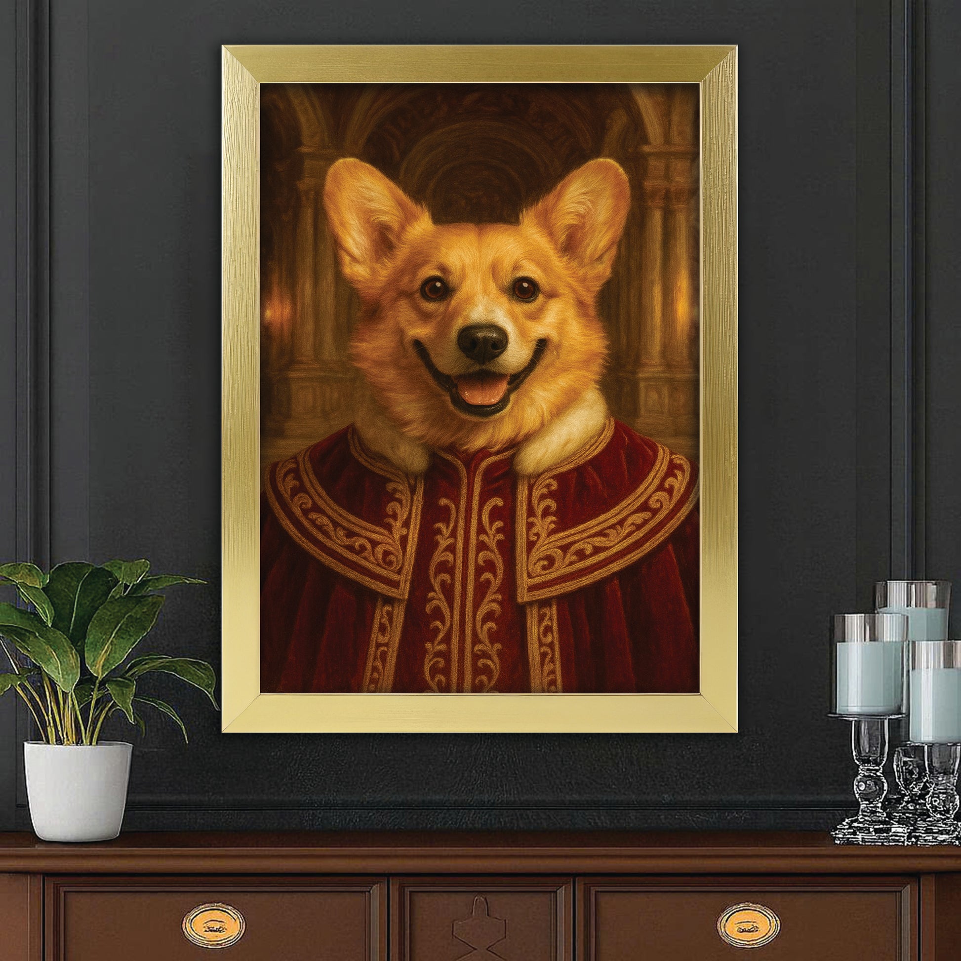 Custom Photo King Royal Dog Style 01 Canvas Framed Wall Art Gift For Dog Lovers