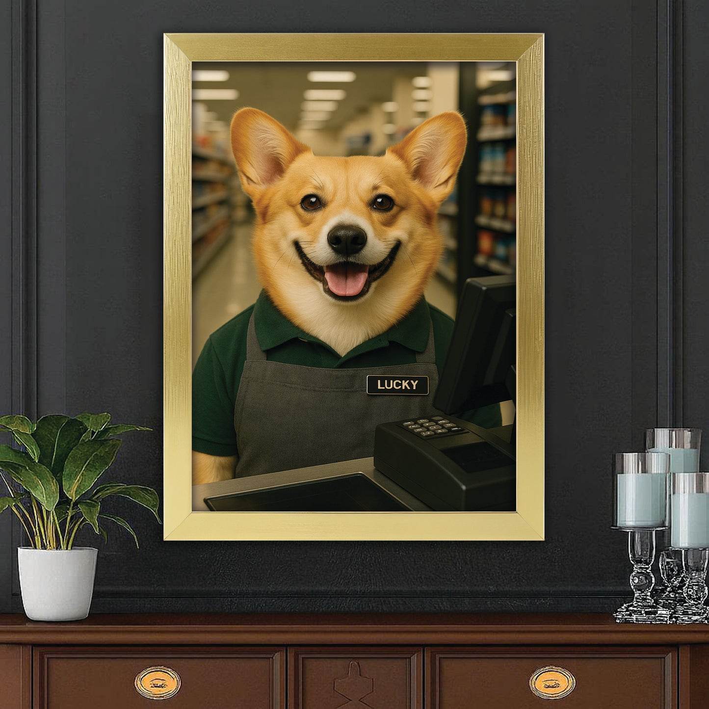 Custom Photo Cashier Dog Canvas Framed Wall Art Gift For Dog Lovers