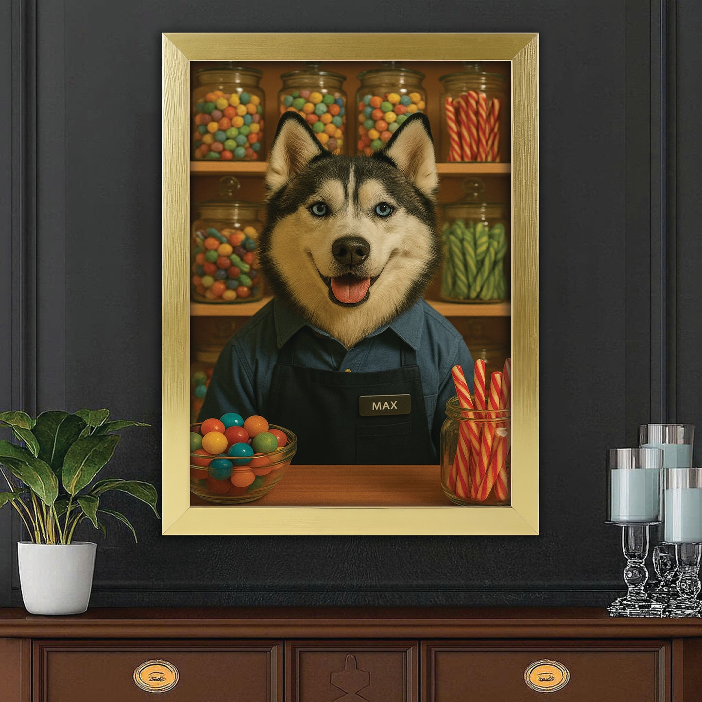 Custom Photo Candy Shop Dog Canvas Framed Wall Art Gift For Dog Lovers