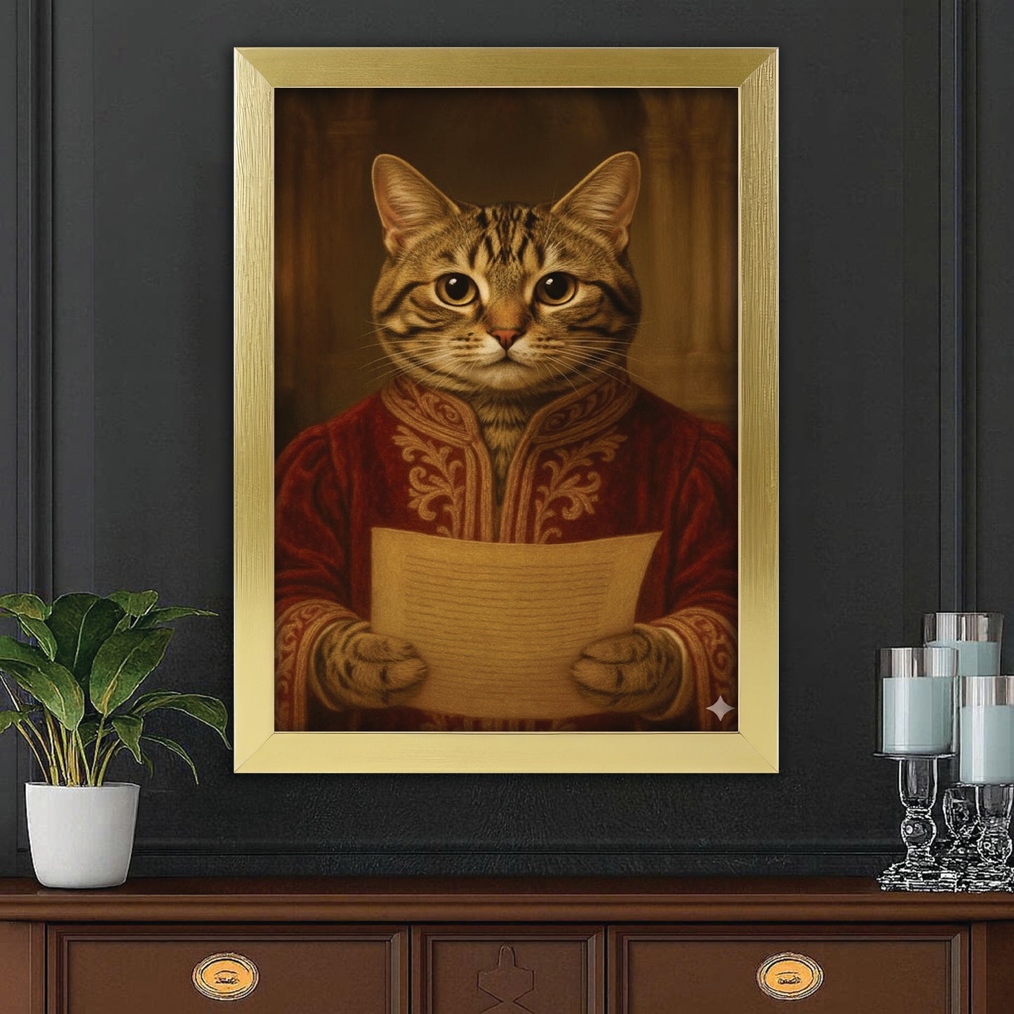 Custom Photo Cat Royal Style 06 Canvas Framed Wall Art Gift For Cat Lovers