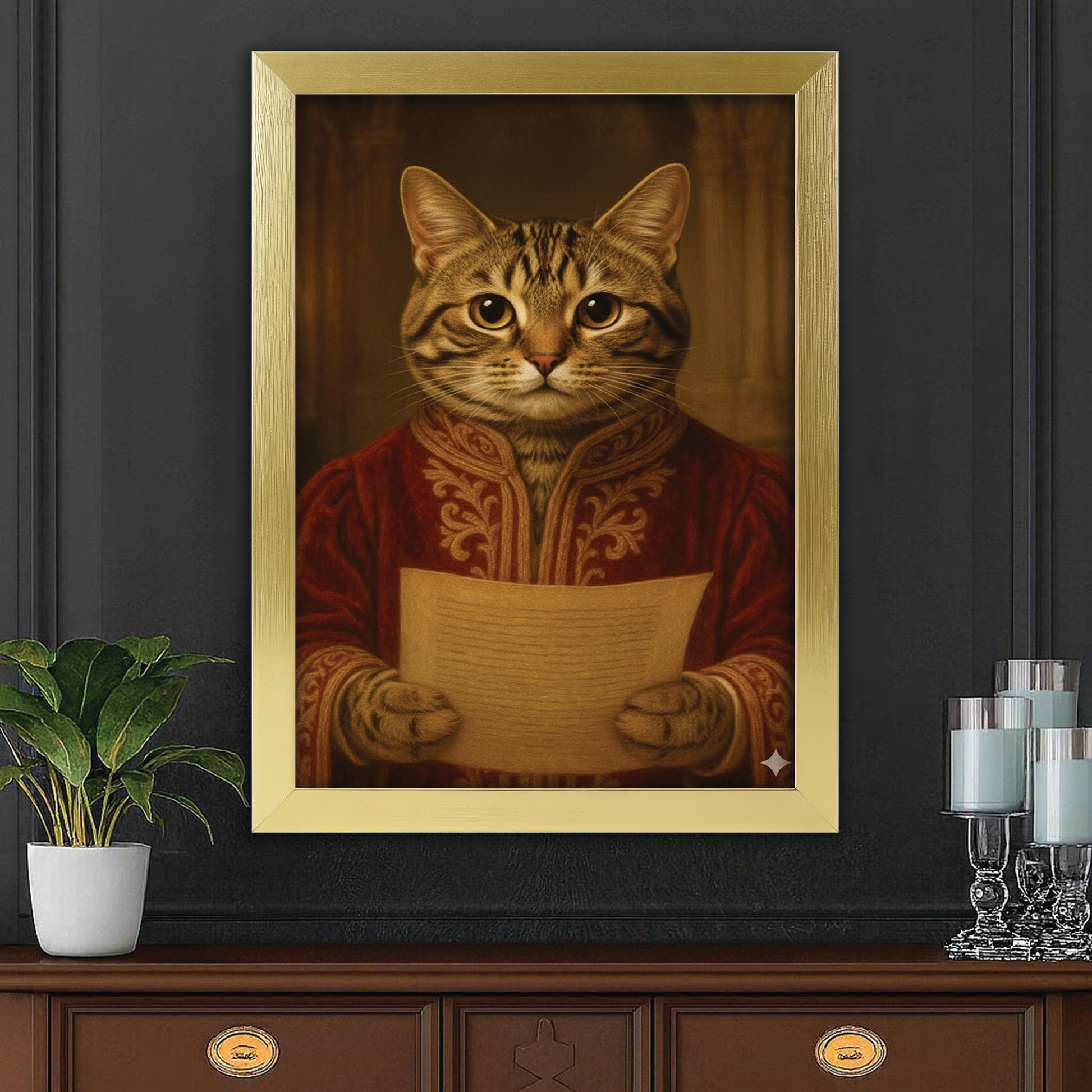 Custom Photo Cat Royal Style 06 Canvas Framed Wall Art Gift For Cat Lovers