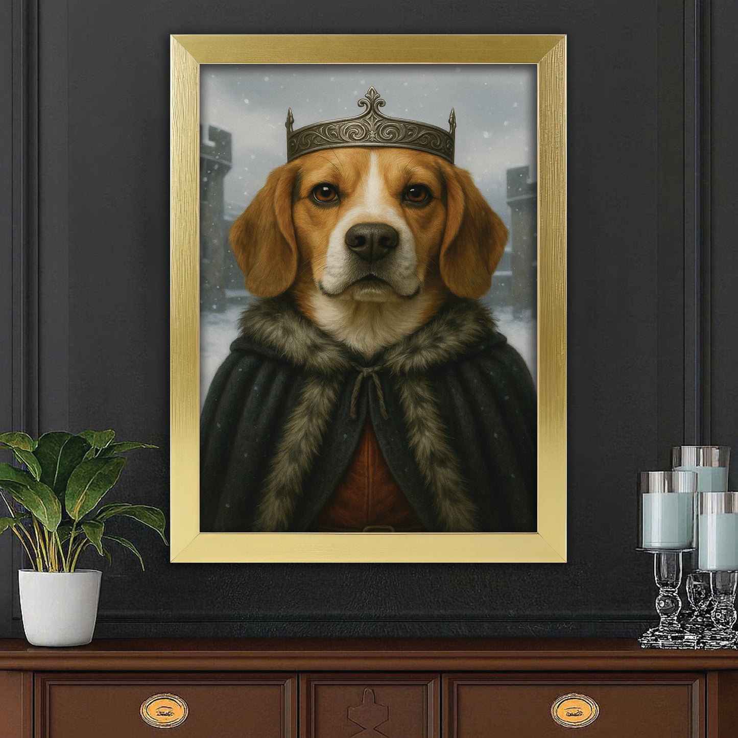 Custom Photo Winter King Royal Dog Canvas Framed Wall Art Gift For Dog Lovers