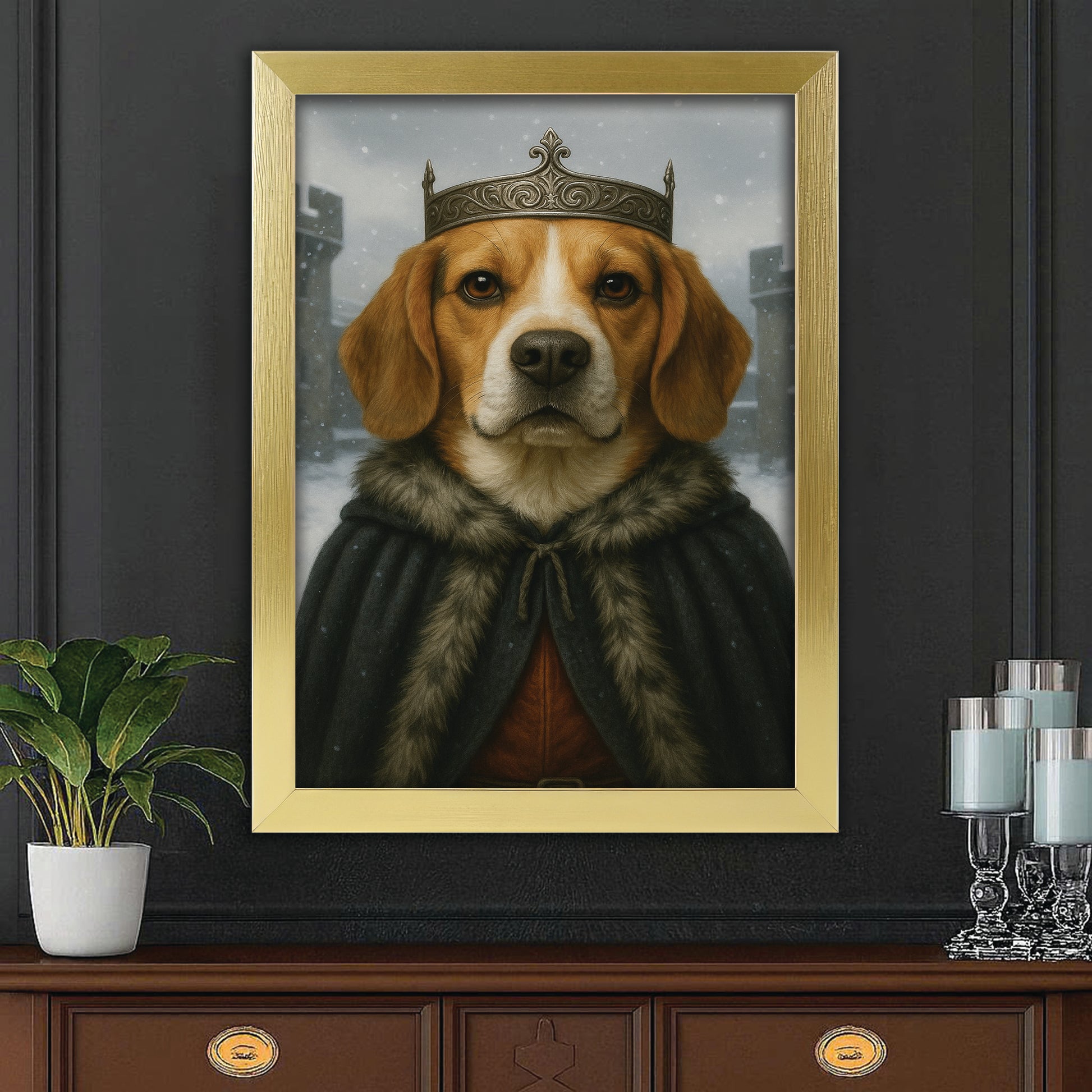 Custom Photo Winter King Royal Dog Canvas Framed Wall Art Gift For Dog Lovers