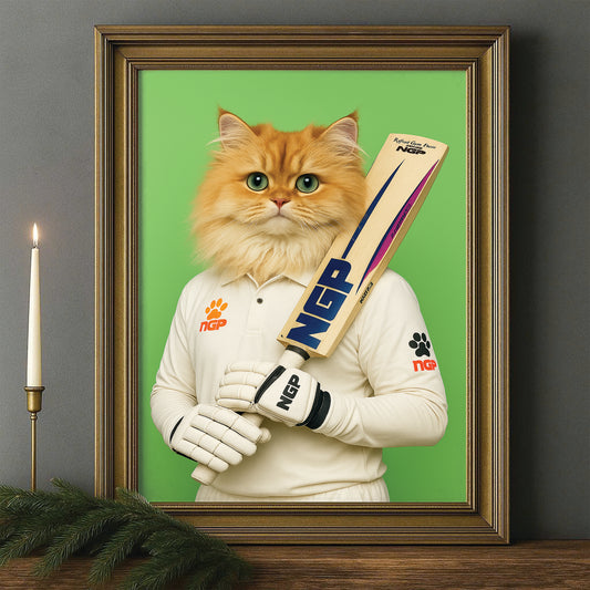 Custom Photo Cricketer Cat Canvas Framed Wall Art Gift For Cat Lovers