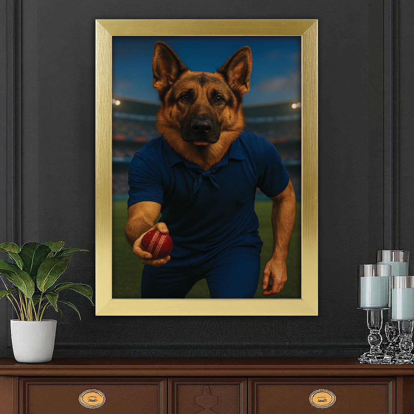 Custom Photo Bowler Dog Canvas Framed Wall Art Gift For Dog Lovers