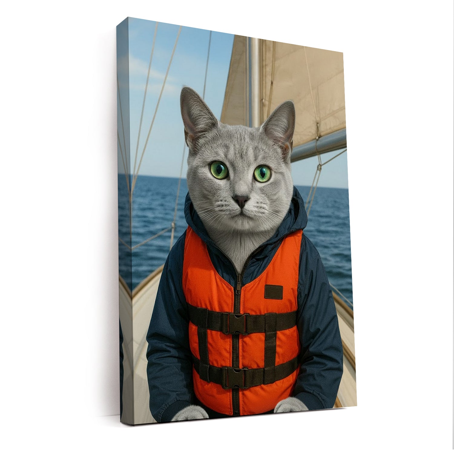 Custom Photo Sailor Cat Canvas Gift For Cat Lovers