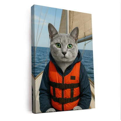 Custom Photo Sailor Cat Canvas Gift For Cat Lovers
