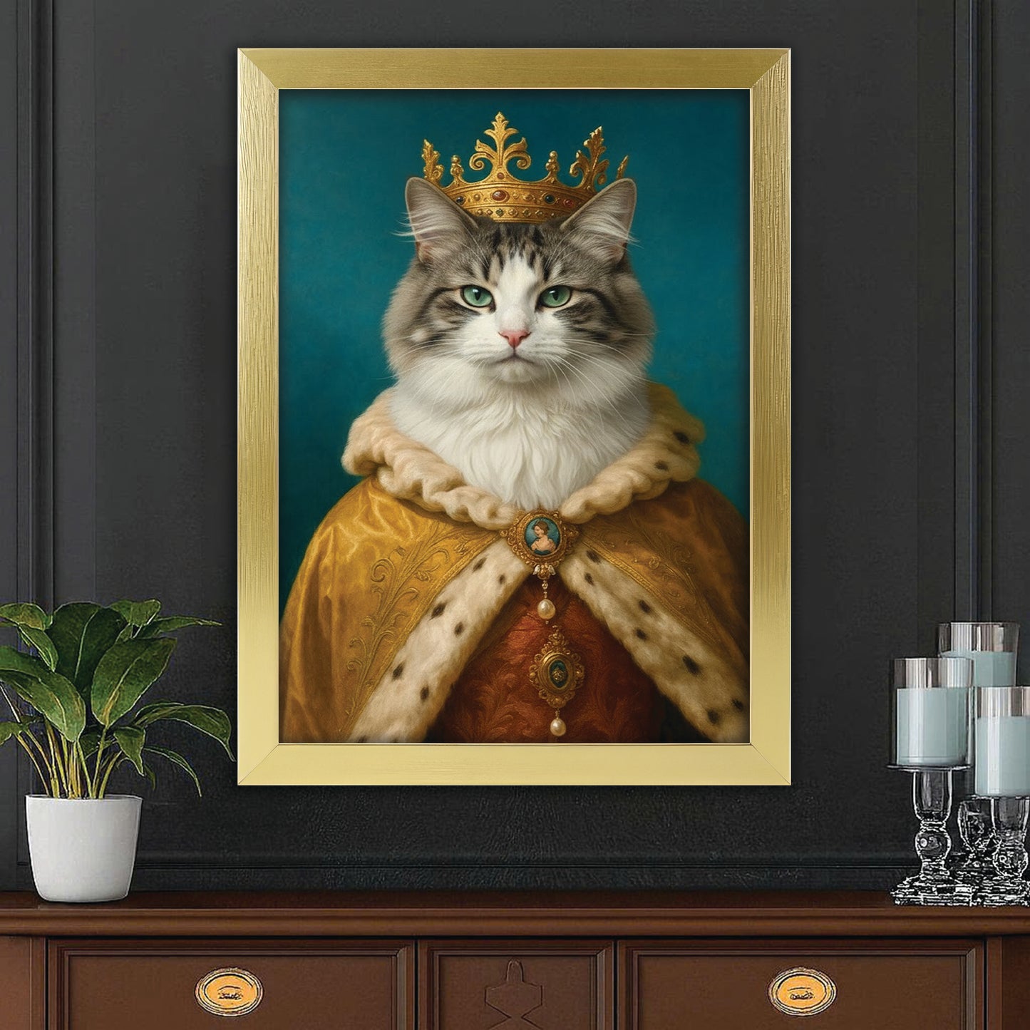 Custom Photo King Royal Cat Canvas Framed Wall Art Gift For Cat Lovers