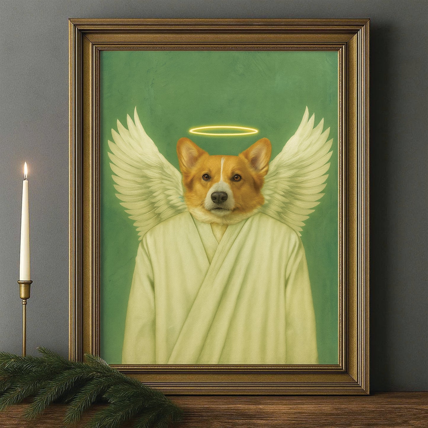 Custom Photo Angel Dog Canvas Framed Wall Art Memorial Gift For Dog