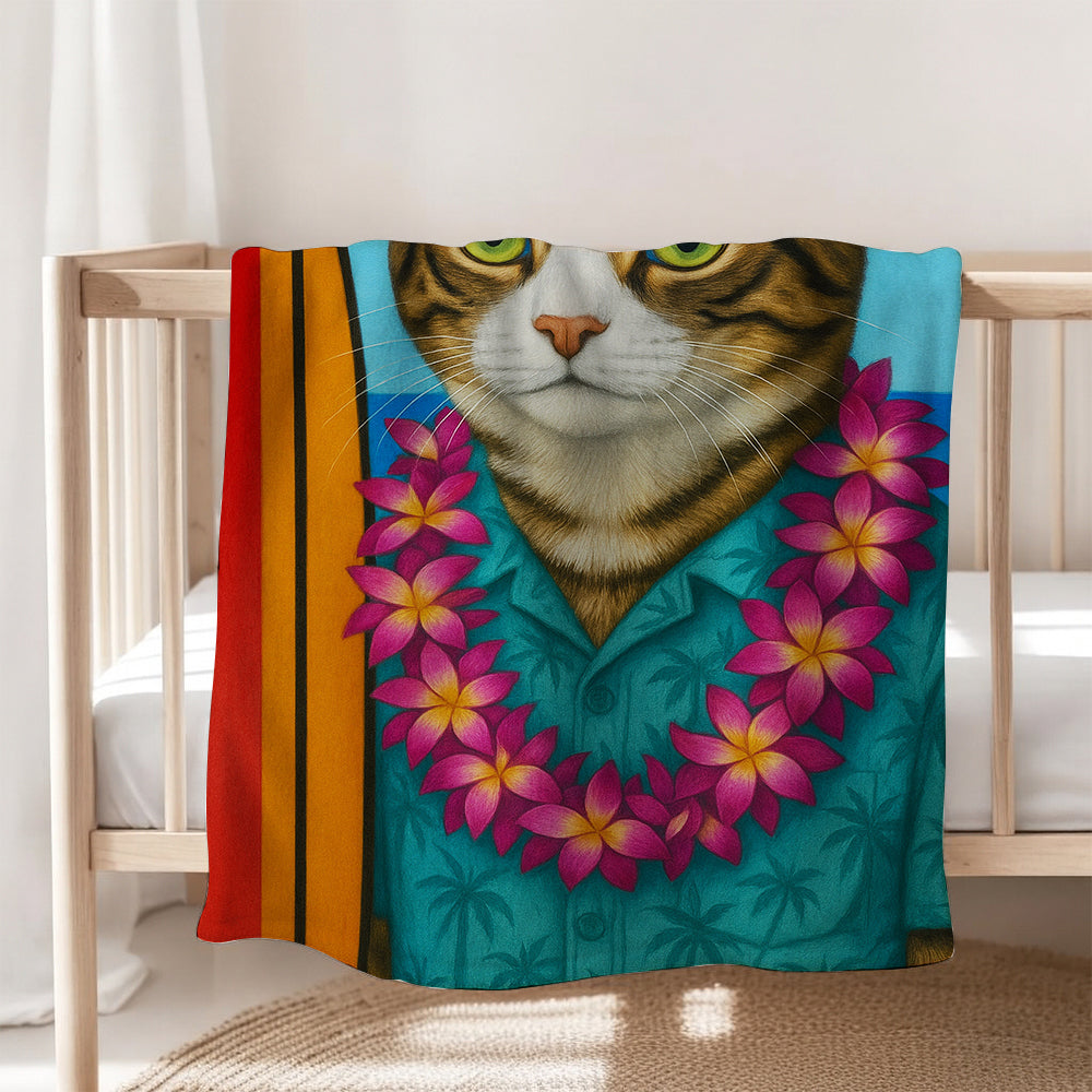 Custom Photo Surfer Cat Blanket Gift For Cat Lovers