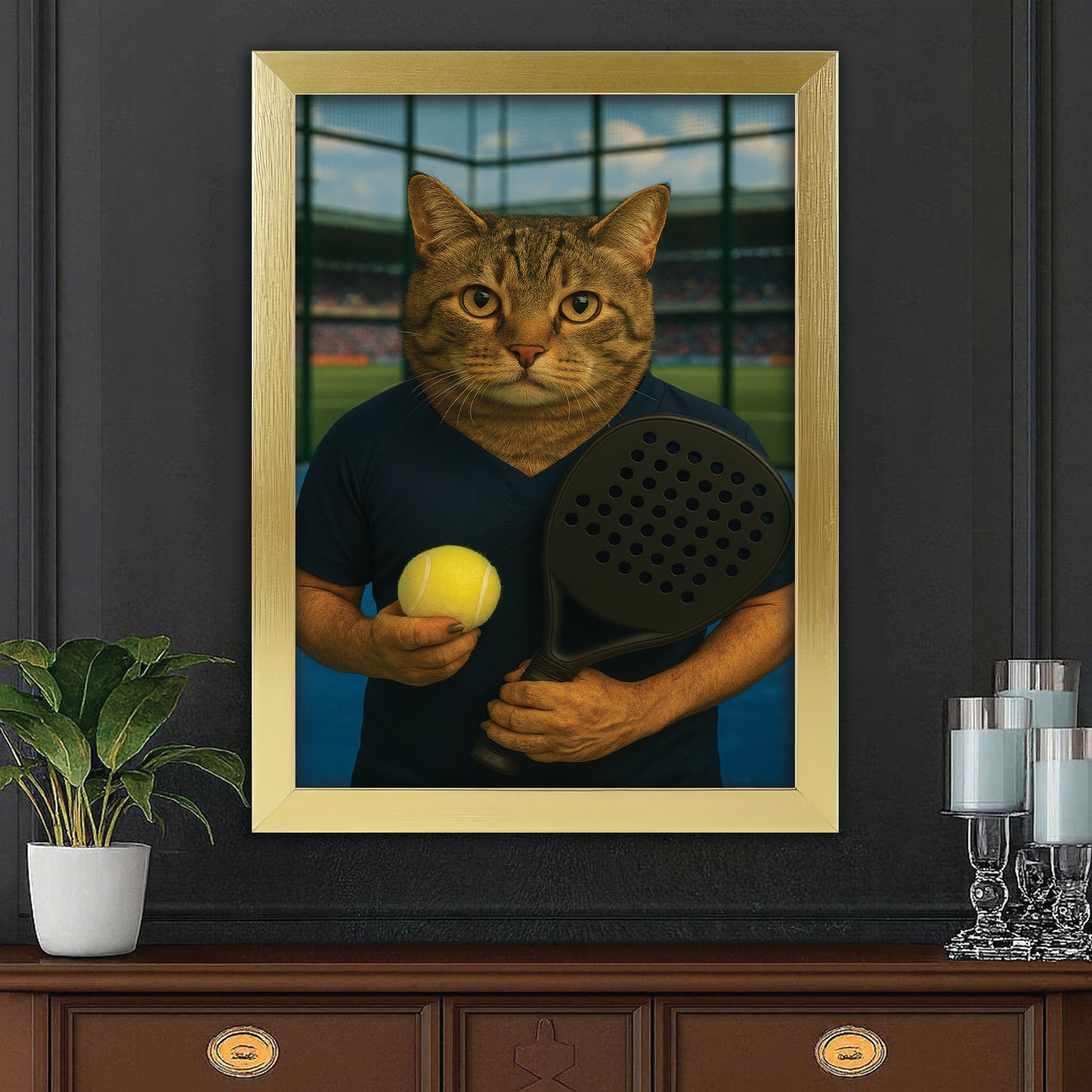 Custom Photo Paddle Player Cat Canvas Framed Wall Art Gift For Cat Lovers