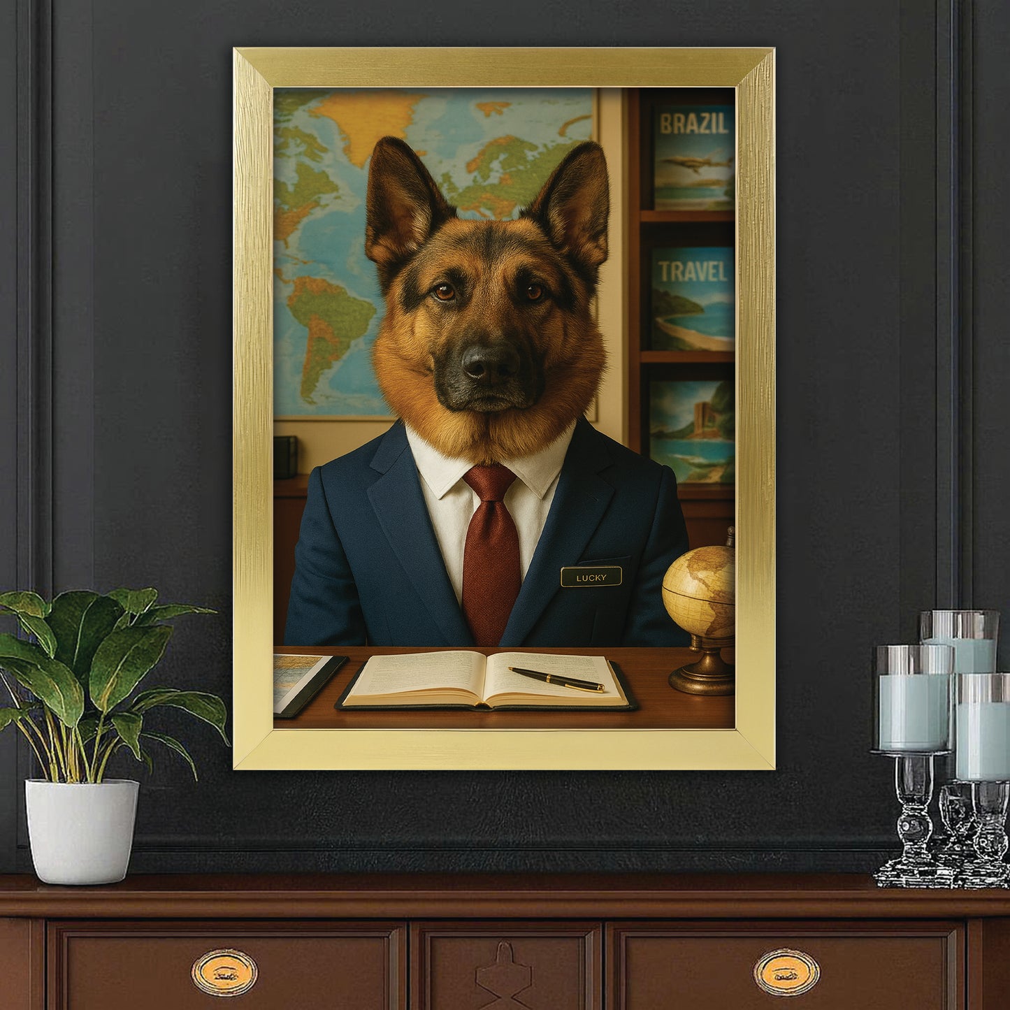 Custom Photo Travel Agent Dog Canvas Framed Wall Art Gift For Dog Lovers