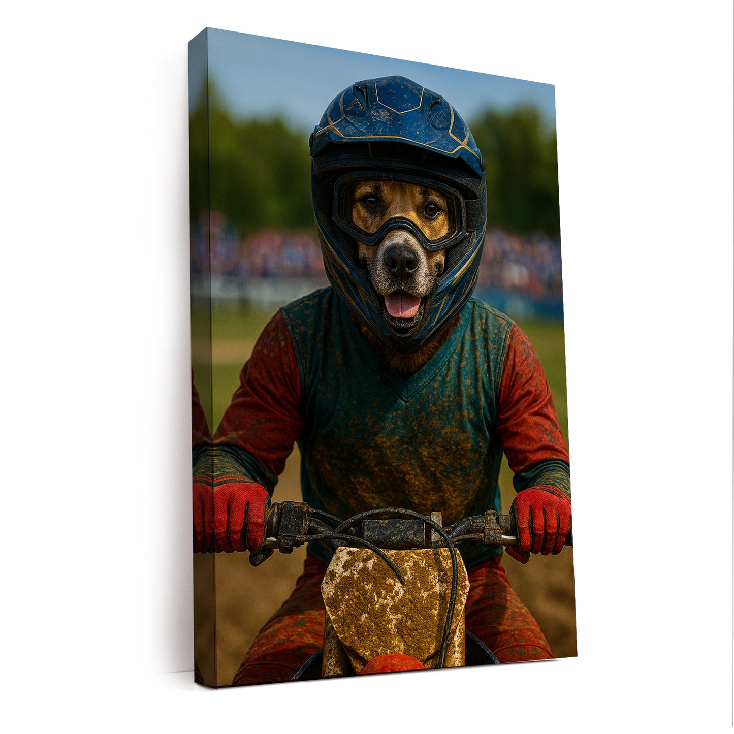 Custom Photo Dirt Bike Dog Canvas Gift For Dog Lovers