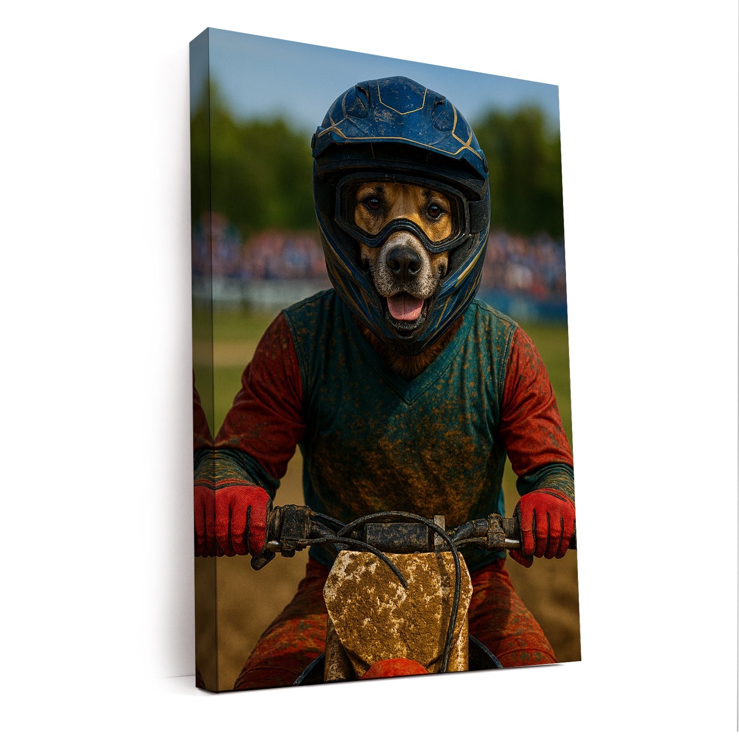 Custom Photo Dirt Bike Dog Canvas Gift For Dog Lovers