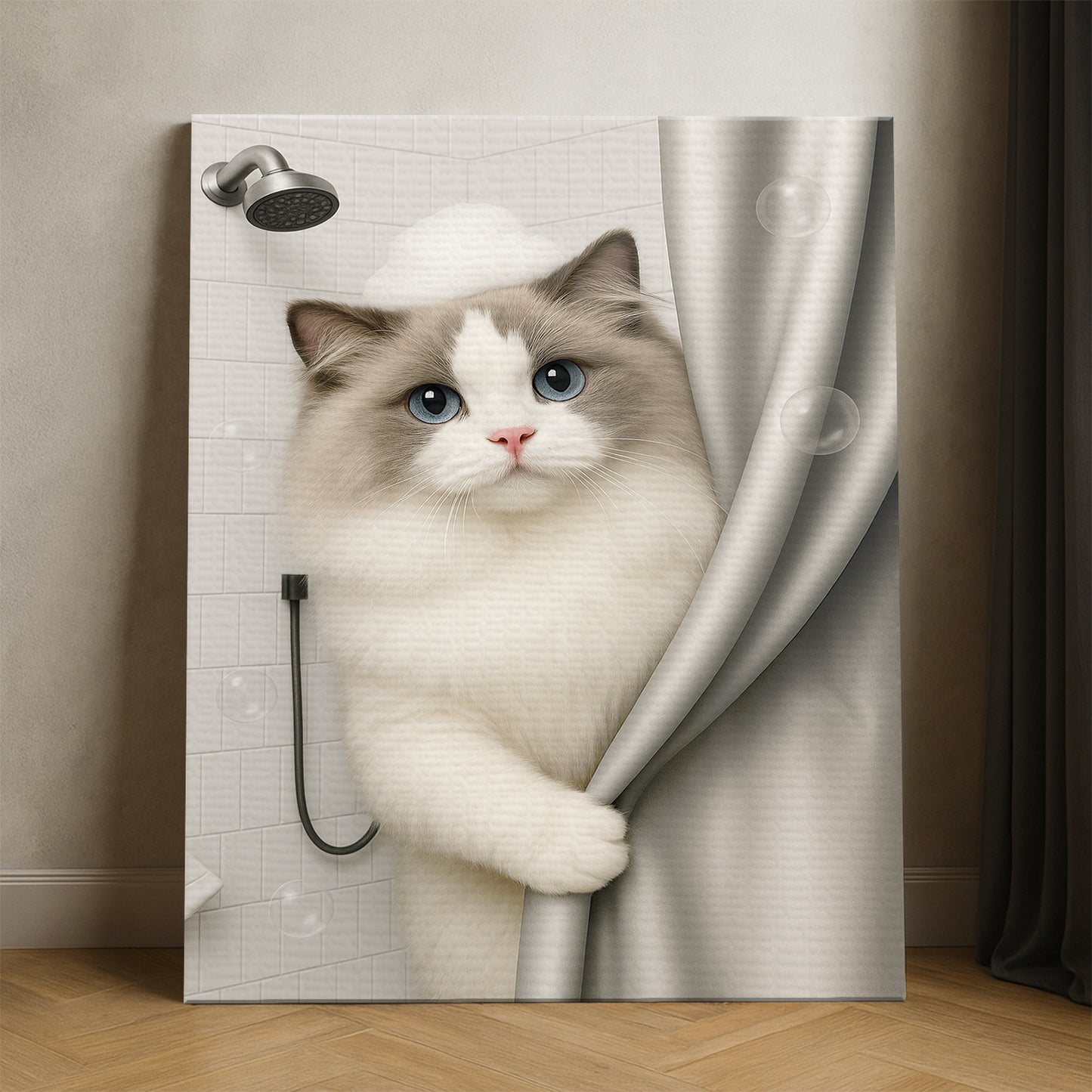 Custom Cat Photo Cat  In Bathroom Canvas Gift For Cat Lovers