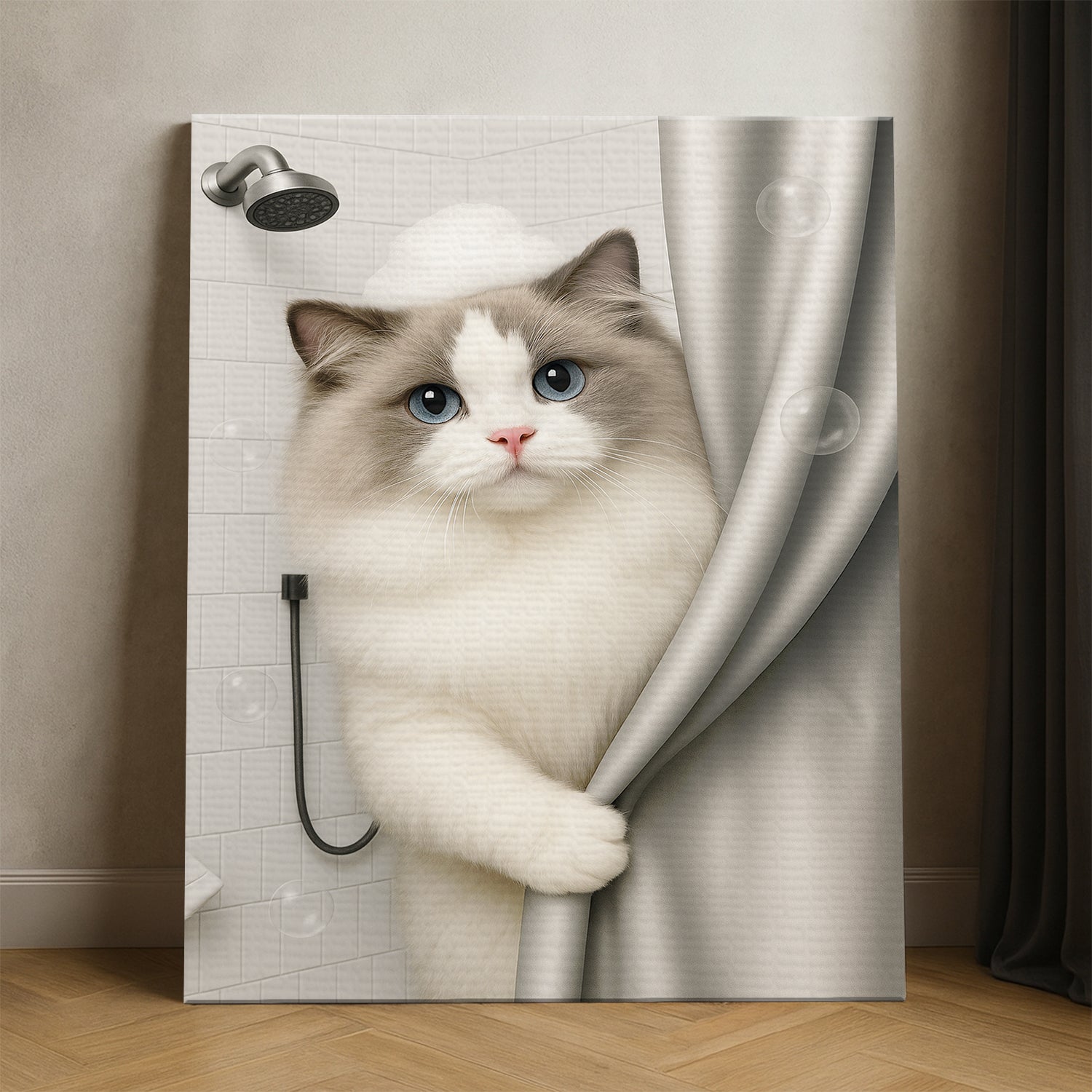 Custom Cat Photo Cat  In Bathroom Canvas Gift For Cat Lovers