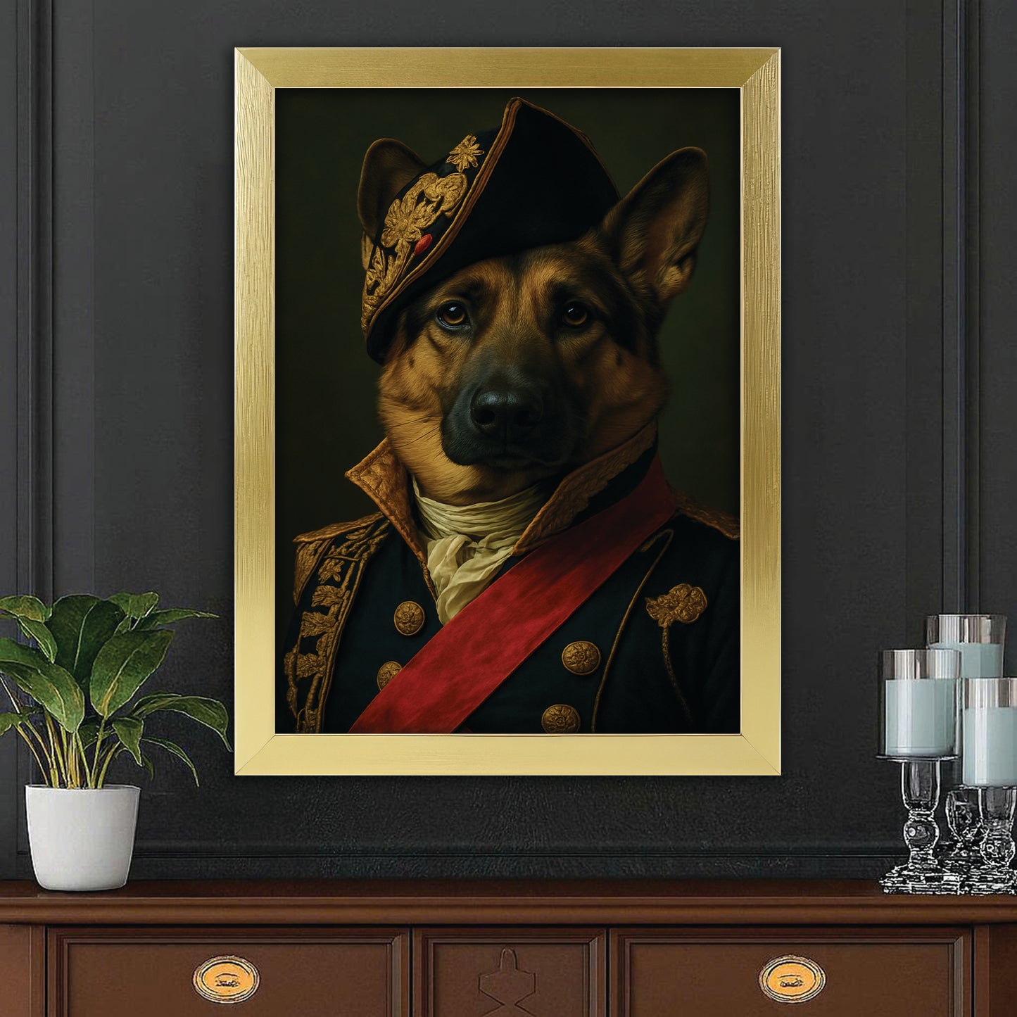 Custom Photo Portrait Royal Dog Canvas Framed Wall Art Gift For Dog Lovers