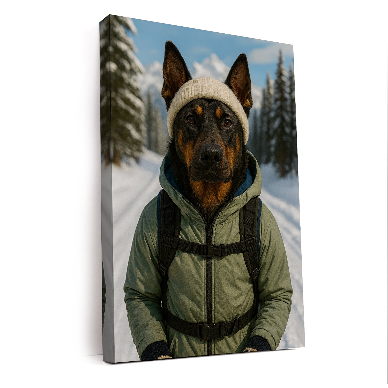 Custom Photo Winter Hiker Dog Canvas Gift For Dog Lovers