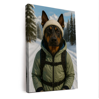 Custom Photo Winter Hiker Dog Canvas Gift For Dog Lovers