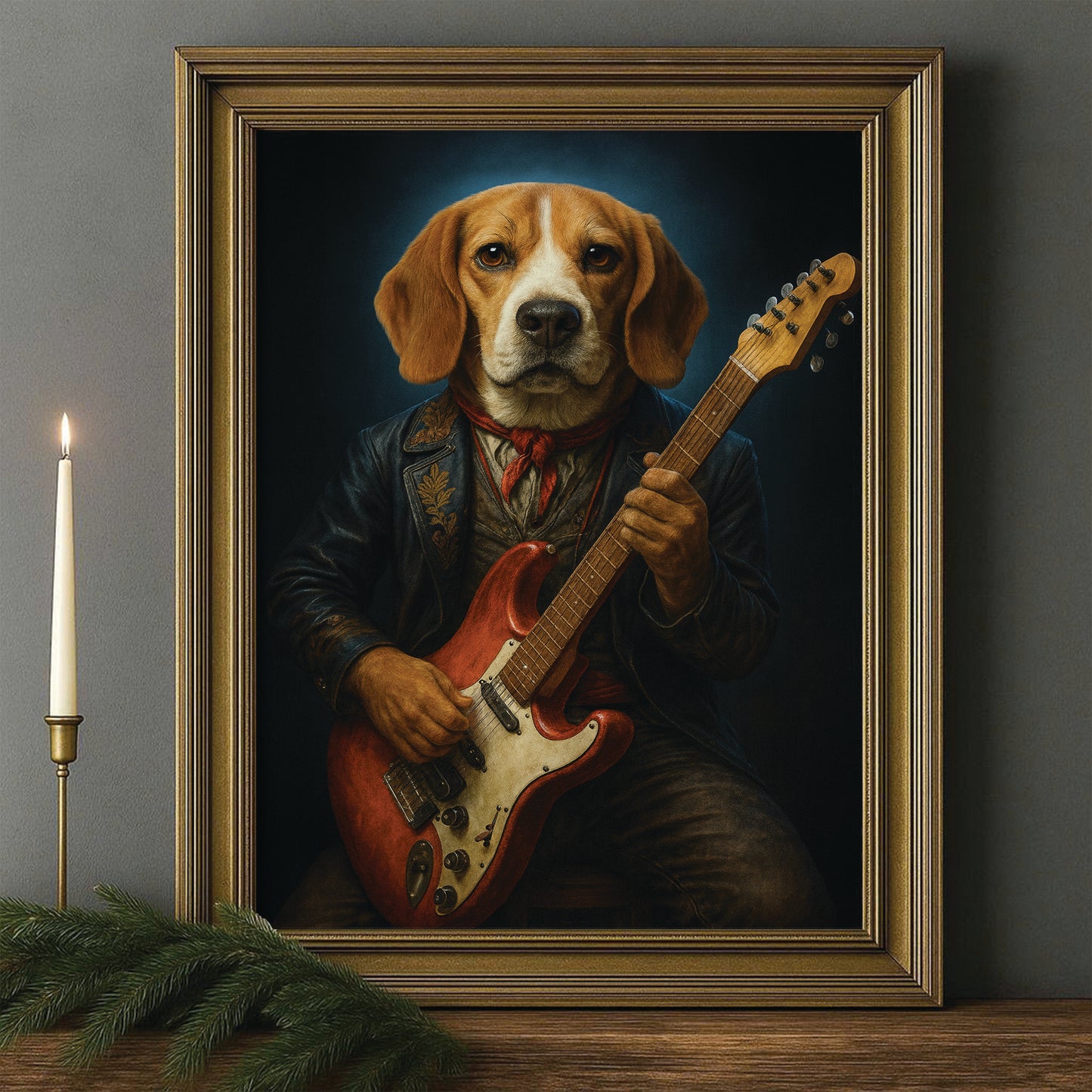 Custom Photo Dog Rock n Roll Canvas Framed Wall Art Gift For Dog Lovers