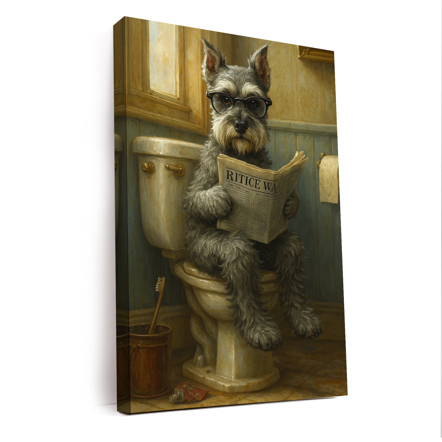Custom Photo Dog In Bathroom Canvas Gift For Dog Lovers