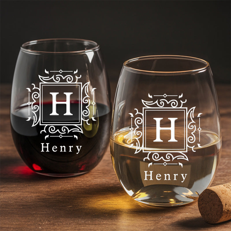 TNG119.1 Personalized Monogram Steamless Wine Glass | Wedding Bridesmaids Wine Glass | Engraved Wine Glass