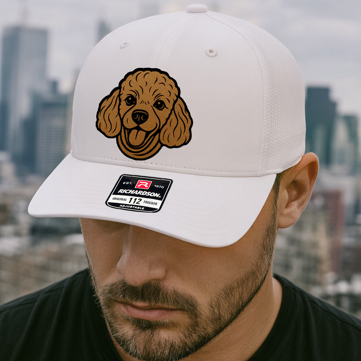 Custom Pet Photo Trucker Hat – Personalized Leather Patch Hat – Dog Portrait Gift – Custom Pet Face Hat P99A11