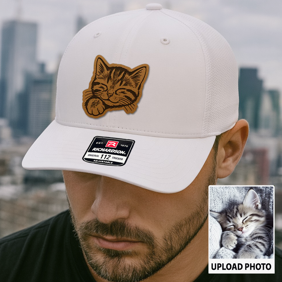 Custom Cat Photo Trucker Hat | Personalized Cat Photo Leather Patch Hat | Cat Lover Gift TNGANSP027