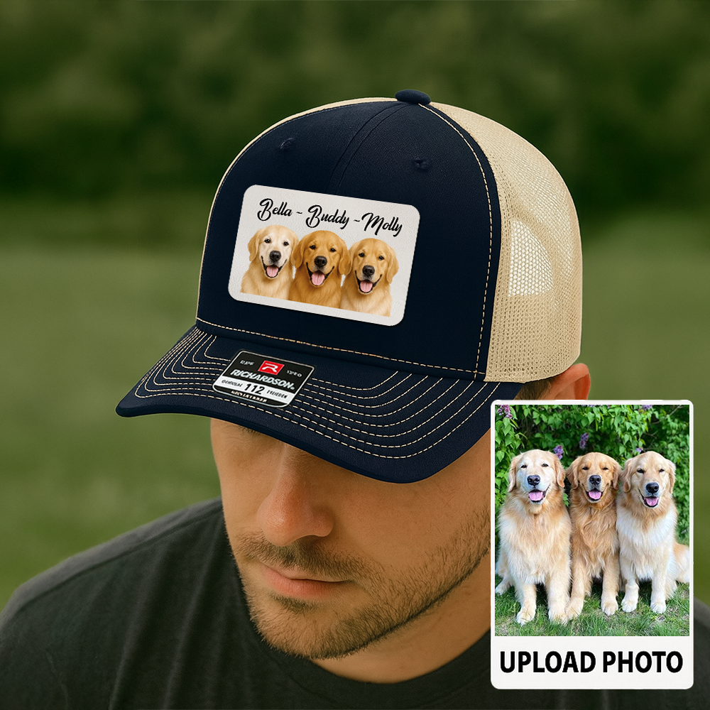 Custom Pet Hat with Leather Patch – Personalized Dog Cap – Memorial Gift for Pet Lover TH9911