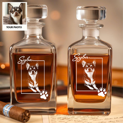 Custom Photo Dog Paw Whiskey Decanter Set with Name, Personalized Dog Lover Gift THUC99