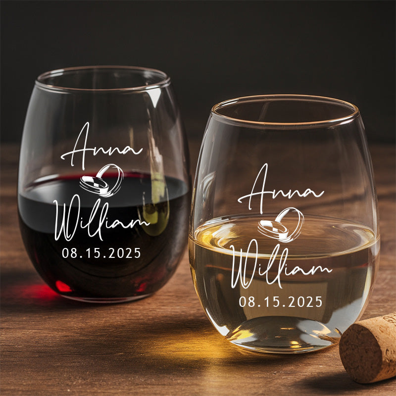TNG999 Personalized Wedding Bride and Groom Wedding Gifts, Custom Monogram Steamless Wine Glass | Wedding Bridesmaids Wine Glass | Engraved Wine Glass
