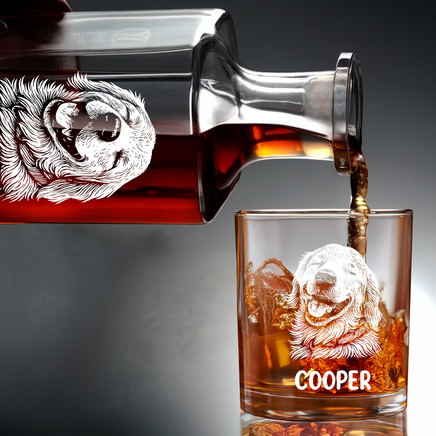 Custom Dog Photo Whiskey Glass And Decanter Set | Personalized Dog Photo Decanter | Gift For Dog Lover | Pet Memorial Gift TNN09
