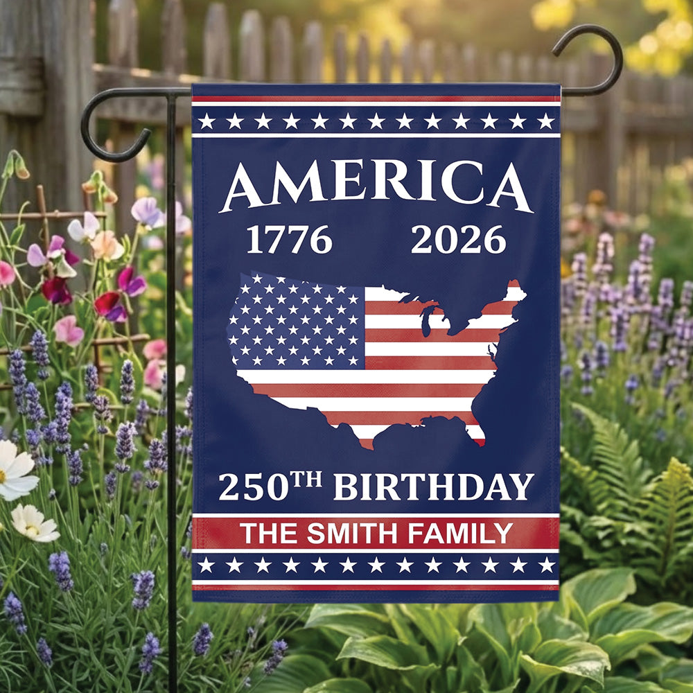 Personalized USA 250th Anniversary Flag 1776-2026, Custom Name Patriotic American Flag, Independence Day 4th of July Outdoor Garden Flag