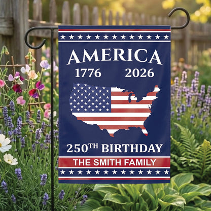 Personalized USA 250th Anniversary Flag 1776-2026, Custom Name Patriotic American Flag, Independence Day 4th of July Outdoor Garden Flag