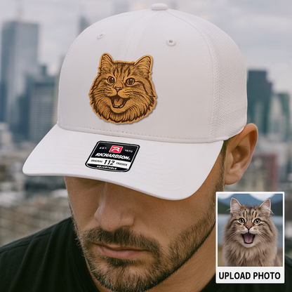 Custom Pet Photo Trucker Hat – Personalized Leather Patch Hat – Cat Portrait Gift – Custom Pet Face Hat P99A14