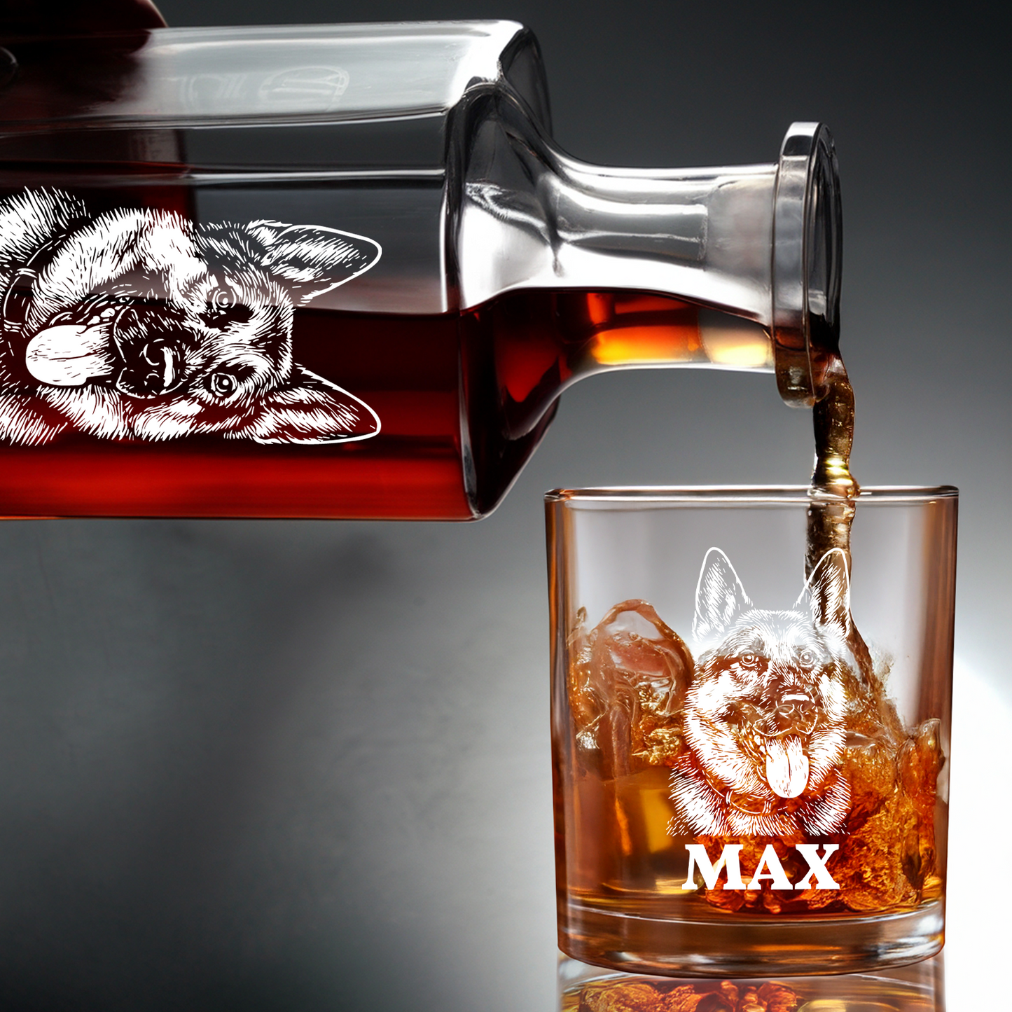 Custom Dog Photo Whiskey Glass And Decanter Set | Personalized Dog Photo Decanter | Gift For Dog Lover | Pet Memorial Gift TNN11