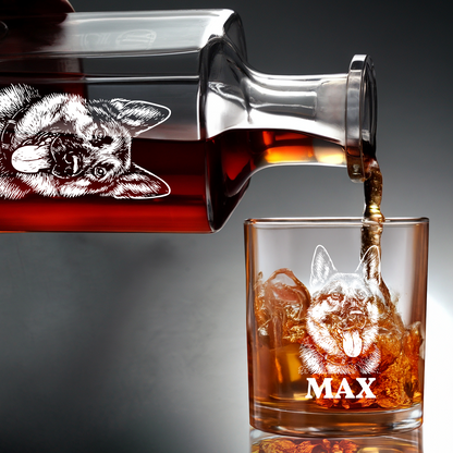 Custom Dog Photo Whiskey Glass And Decanter Set | Personalized Dog Photo Decanter | Gift For Dog Lover | Pet Memorial Gift TNN11