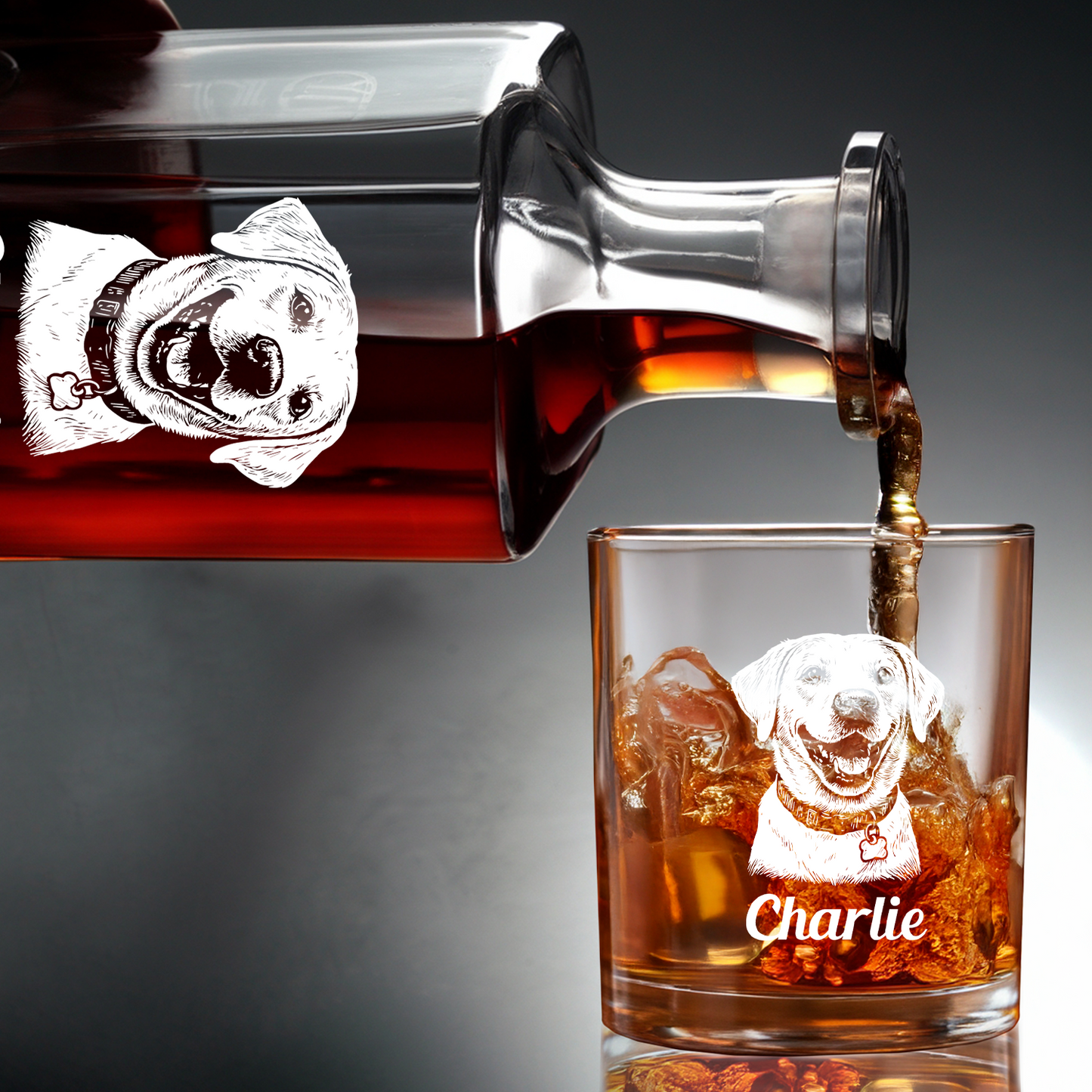 Custom Dog Photo Whiskey Glass And Decanter Set | Personalized Dog Photo Decanter | Gift For Dog Lover | Pet Memorial Gift TNN08
