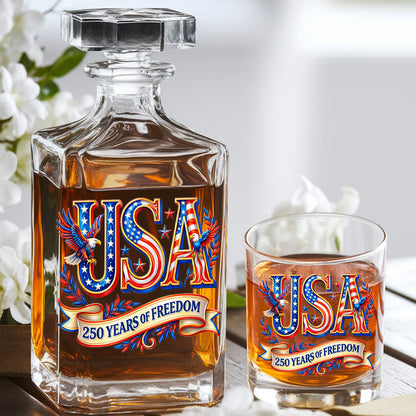 250 Years America Whiskey Decanter Set 1776-2026 Patriotic American Gift for Dad, Veteran, Independence Day THUC99