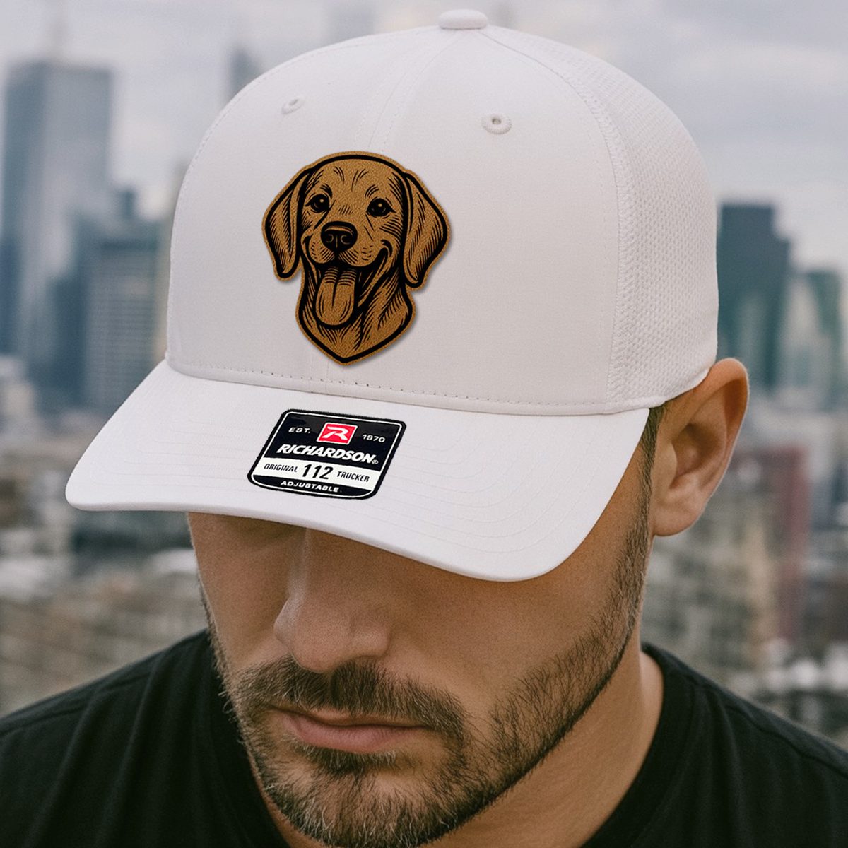 Custom Pet Photo Trucker Hat – Personalized Leather Patch Hat – Dog Portrait Gift – Custom Pet Face Hat P999