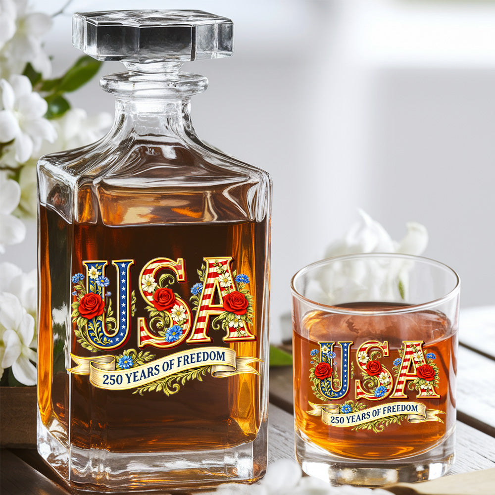 America 250 Patriotic Whiskey Decanter Set 1776-2026, Independence Day USA Gift THUC99